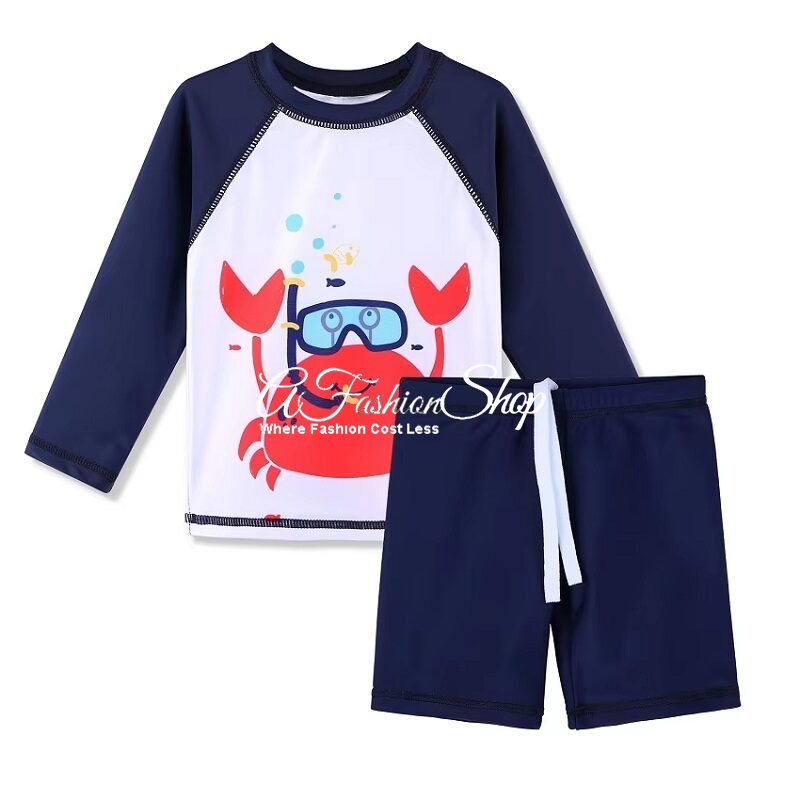 Boy’s Two-Piece Rashguard Swimsuit Redcrab