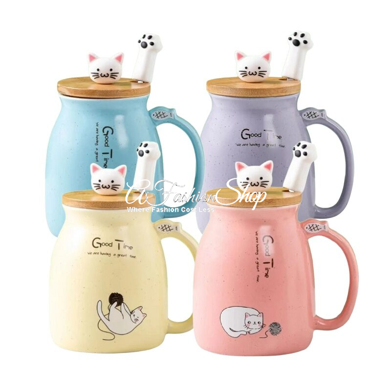 Cute Cat Heat-Resistant Ceramic Mug With Lid