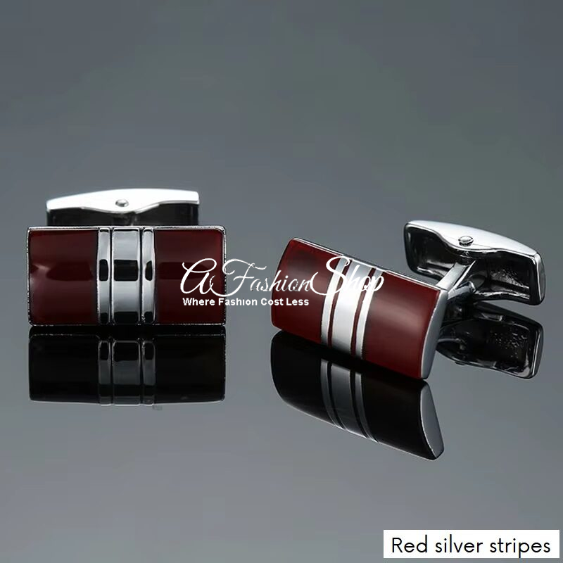 Men’s Jewelry Cufflinks Red Silver Stripes