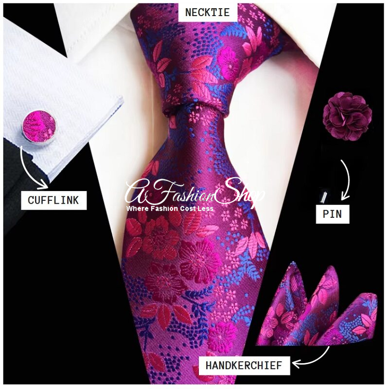 Luxurious Florals Groom Necktie Set Cufflink M01