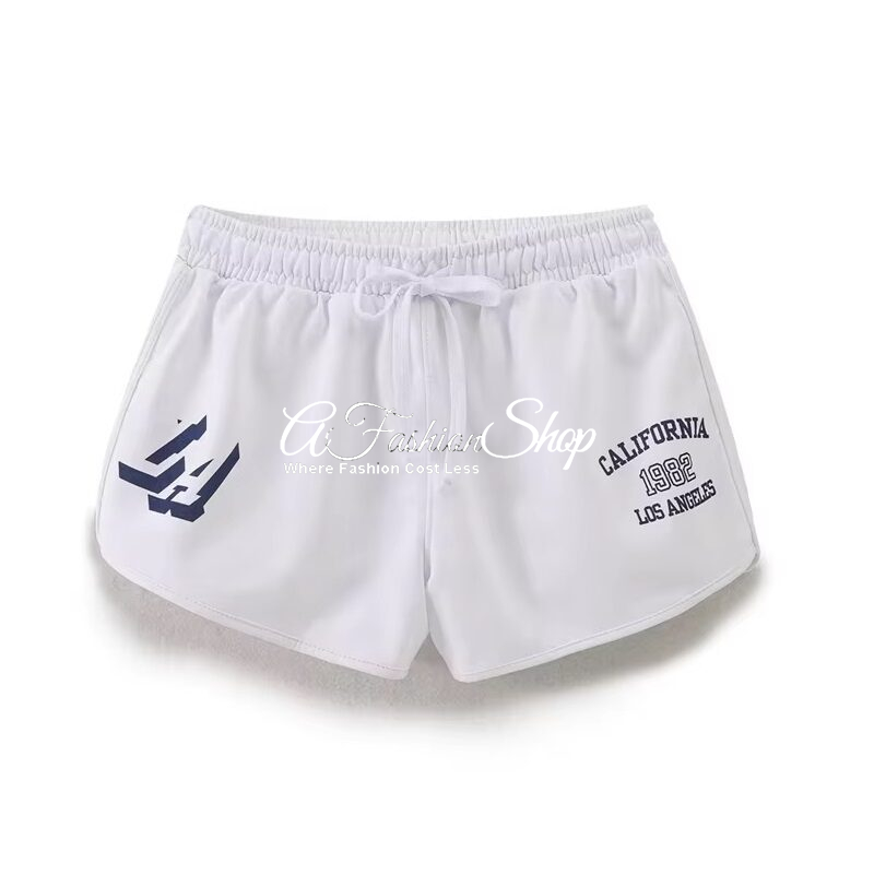 LOS ANGELES Ribbed Waistband Shorts With Drawstring