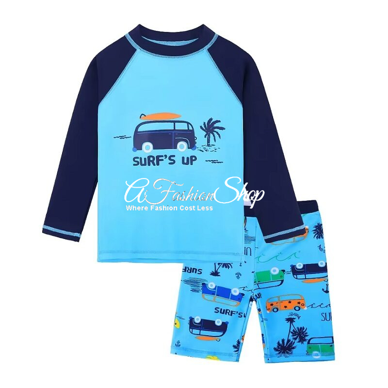 Boy’s Long Sleeve Two-Piece Rashguard Swimsuit Camper