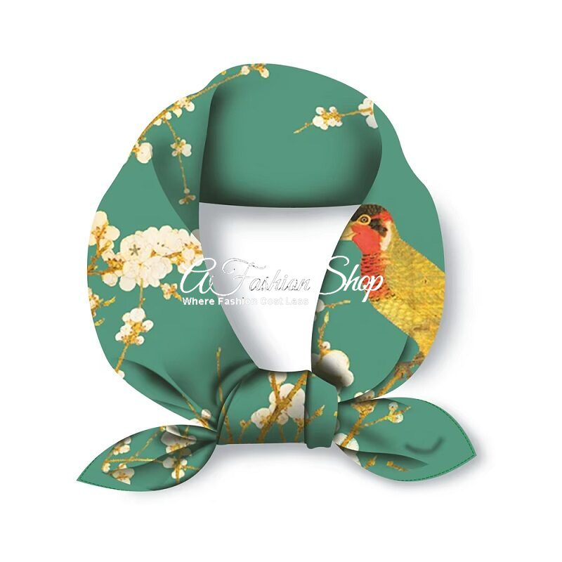 Bird Silk Scarf Green Teal