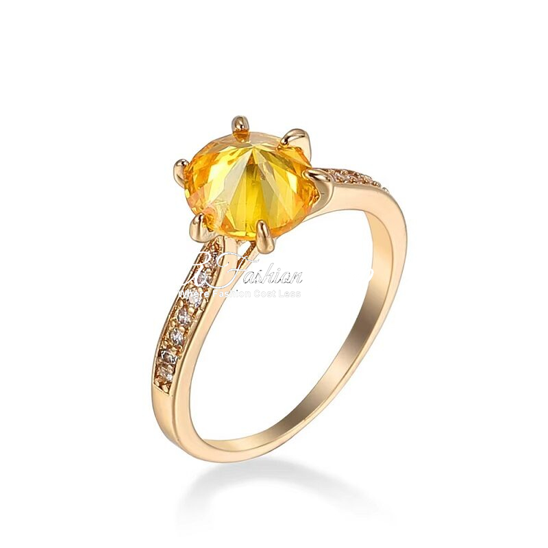 Yellow Zircon Ring Radiant Style Round Cut