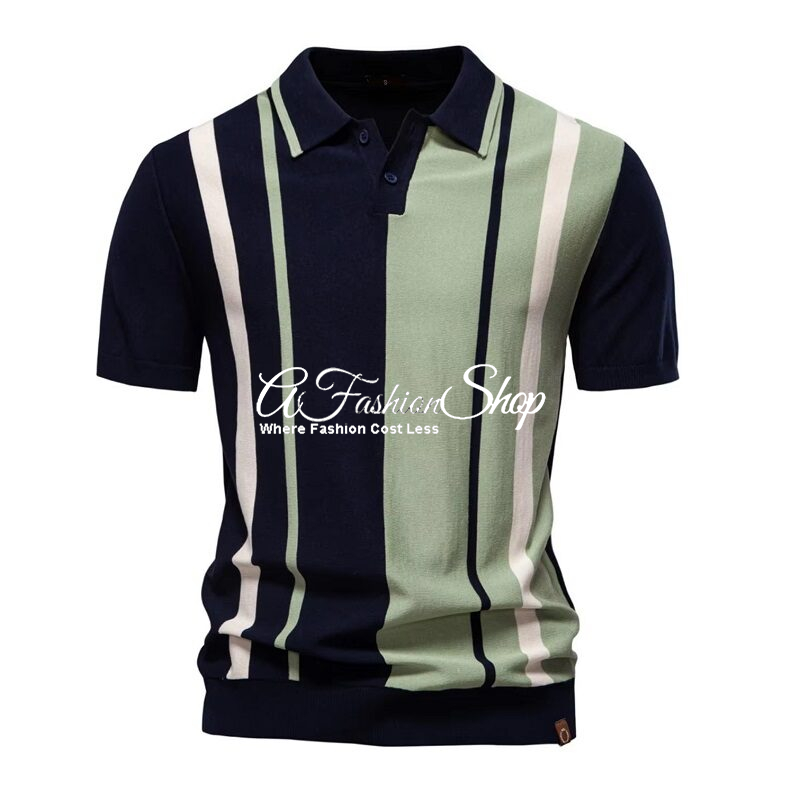 Two-Tone Striped Relaxed Polo Green/Black