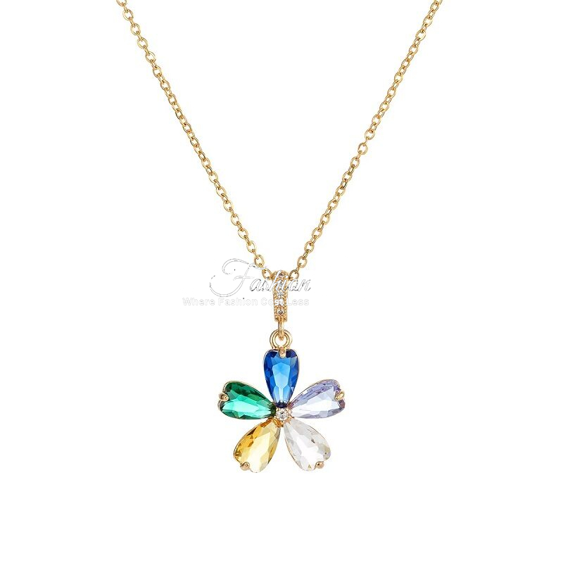 Floral Zircon Charm Necklace – Adore