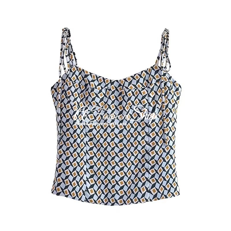Ruffles Camis Geometric Pattern Black