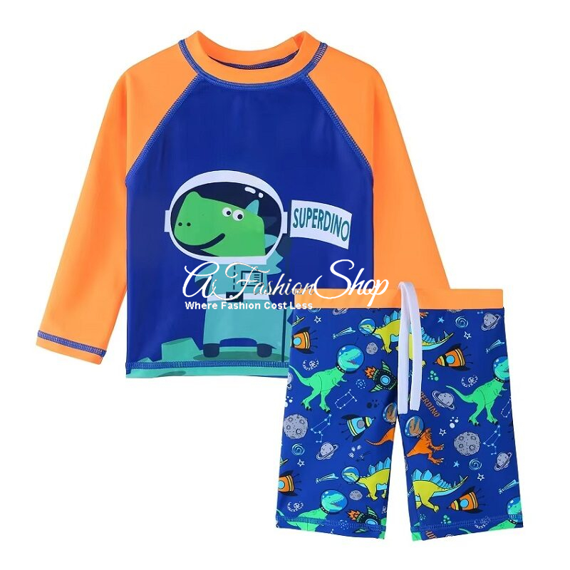 Boy’s Two-Piece Rashguard Swimsuit SpaceDino