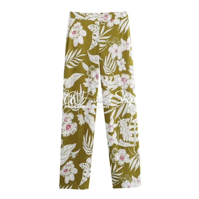 Hawaiian Print Tropical Straight Cut Pants