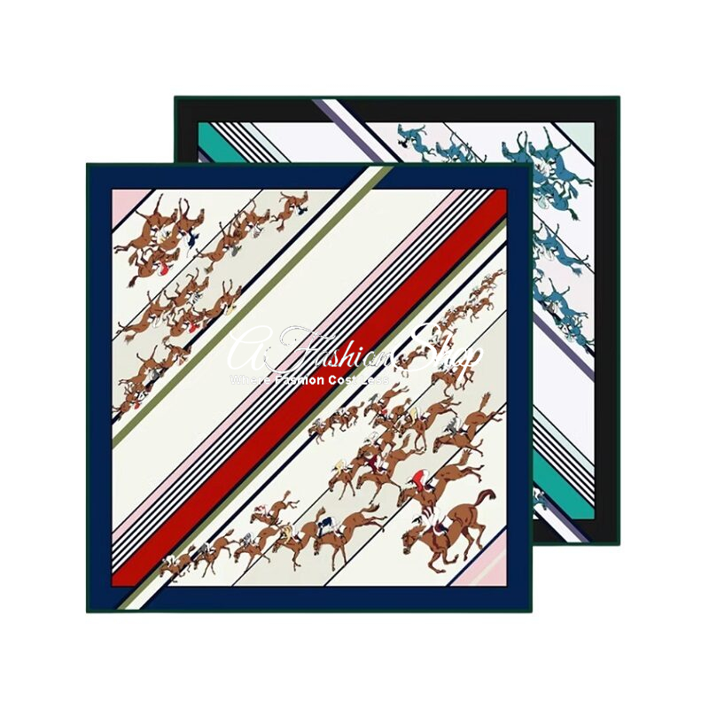 Double Horse Print Hand-rolled Silk Twill Scarf
