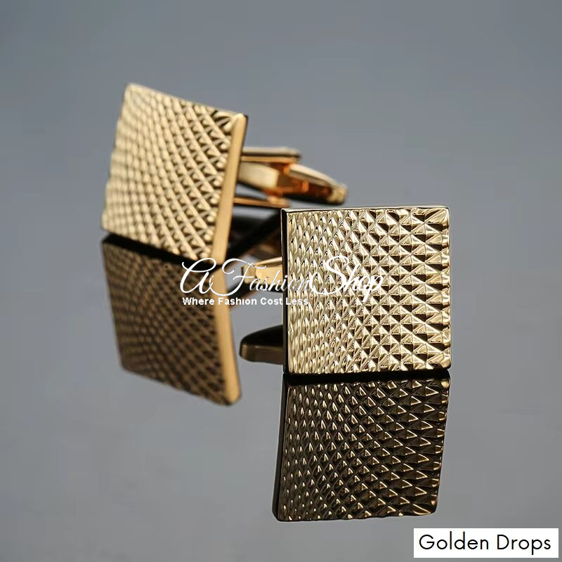 Men’s Jewelry Cufflinks Silver Cube Golden Drops