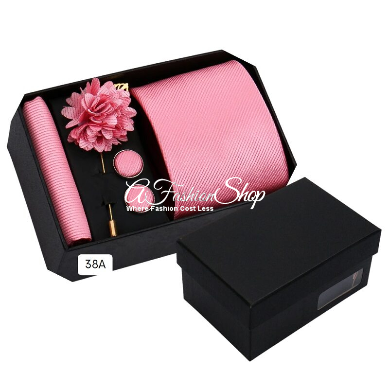 Solid Color Pink Necktie Complete Set