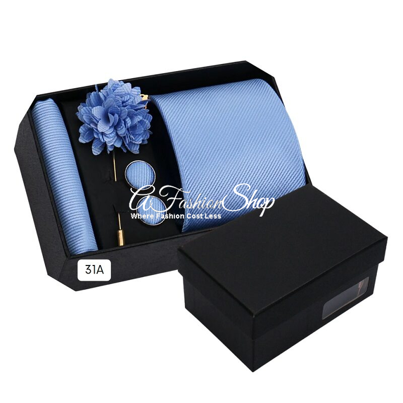 Solid Color Blue Necktie Complete Set