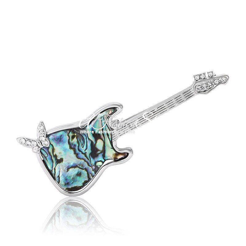 Musical Instrument Brooch Blue Guitar