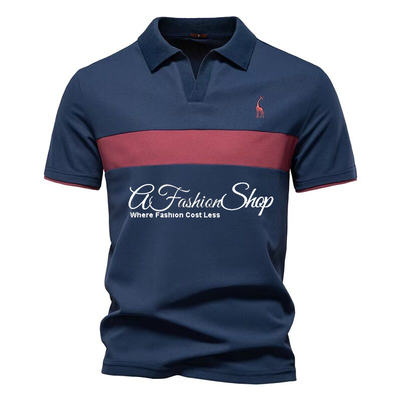 Bold Blue V Neck Slim Fit Polo Blue/Light Blue
