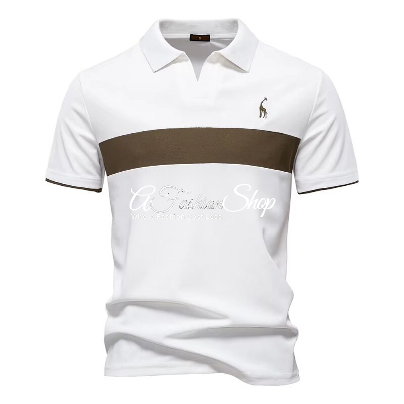 Slim Fit Polo V Neck Color Block White 4Colors!