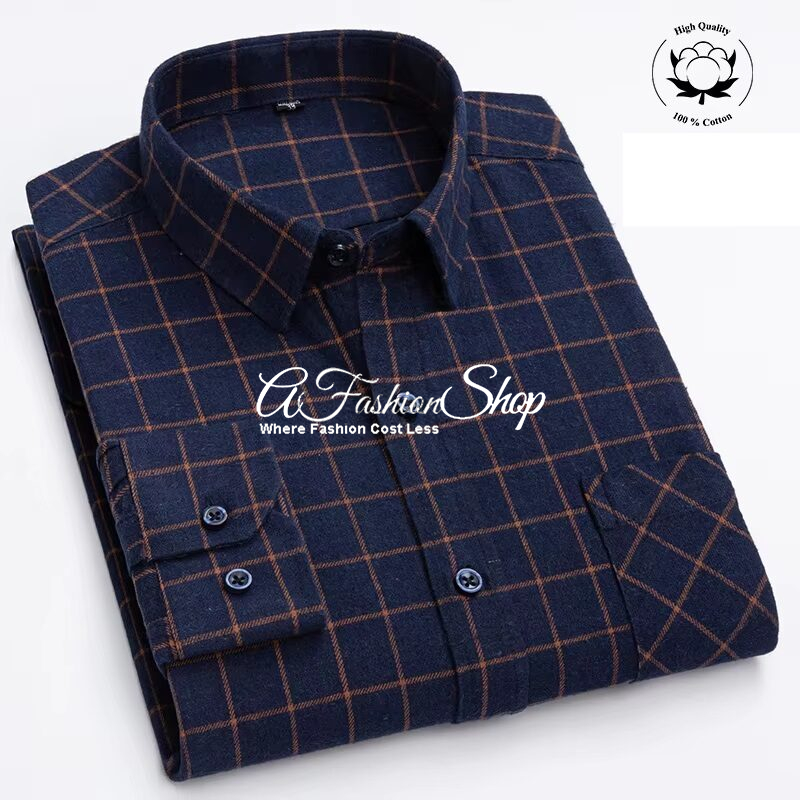 Dark Navy Long Sleeve Cotton Flannel With Front Pocket